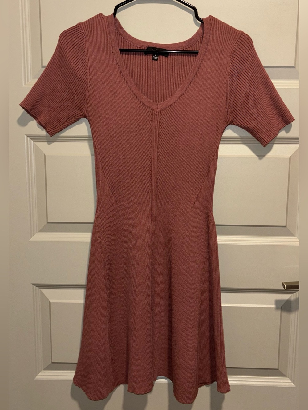 Y2K Preppy Baby Doll Dress Lulus Ribbed V Neck Fit and Flare in Mauve